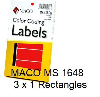 MACO MS 1648 - 1" x 3" Removable Color Coding Rectangle Labels